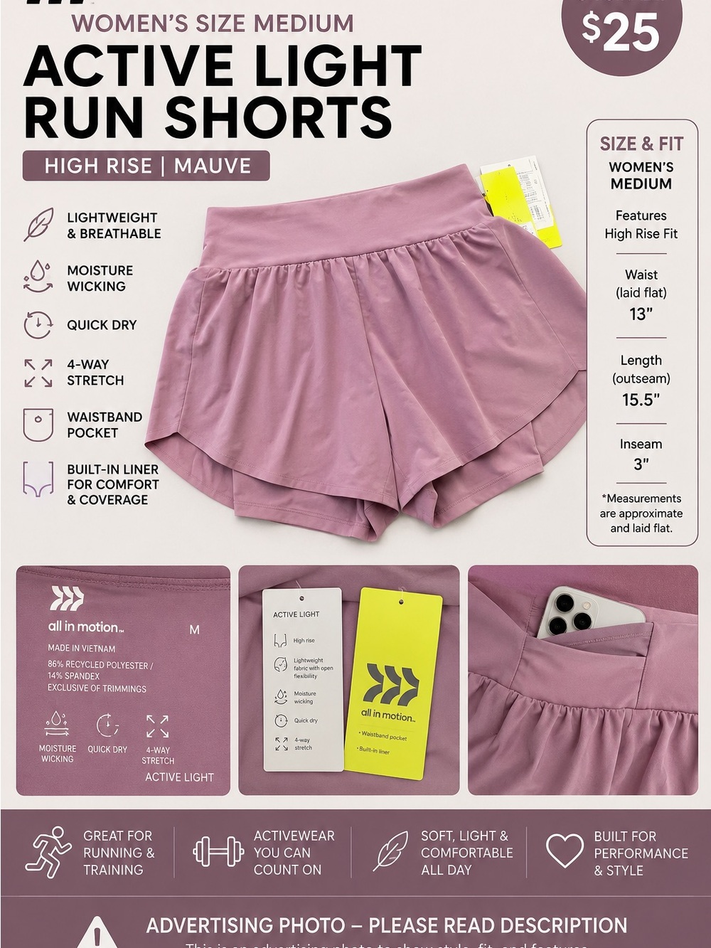 Active Life Mauve High-Rise Athletic Shorts
